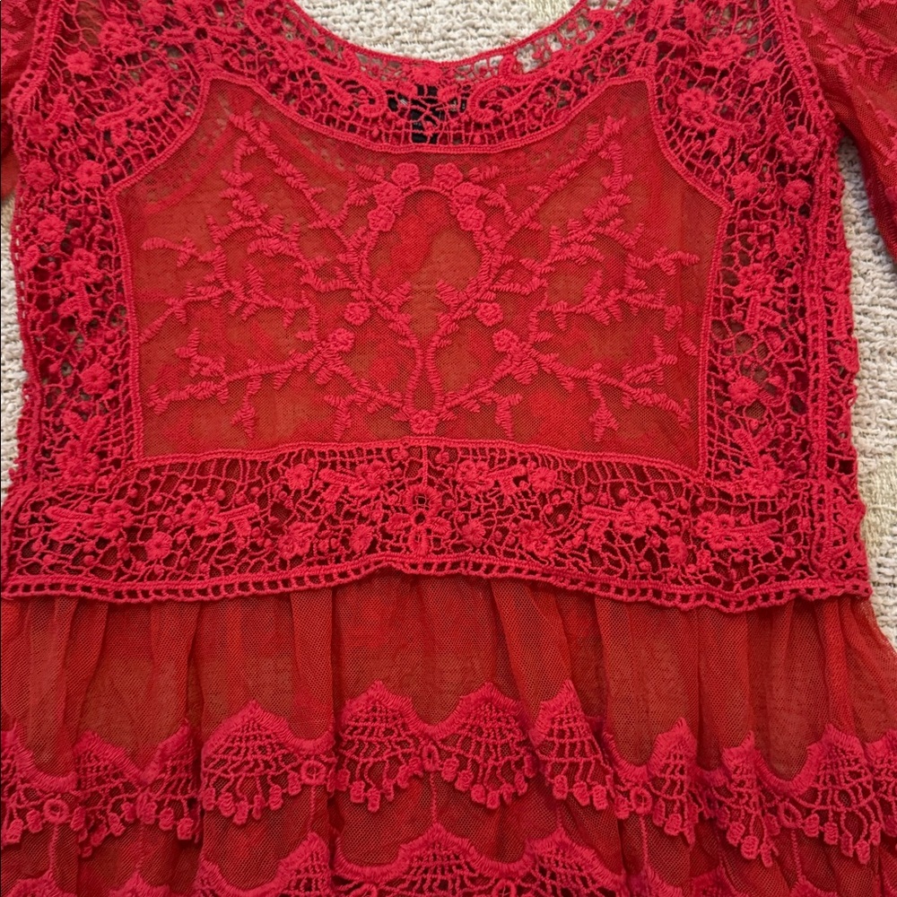 Express Vibrant Red Lace Long Sleeve Top | XS - Picture 4 of 4
